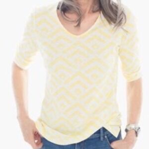 NWT Chico's Women's Geo Statement 3/4 Sleeve Valentina Top Yellow Sz XXL Casual